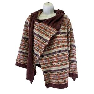 MOTH Anthropologie Wool Cardigan Wrap Hooded Pattern One Sleeve Shrug Medium